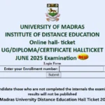 Madras University Distance Education Hall Ticket 2026