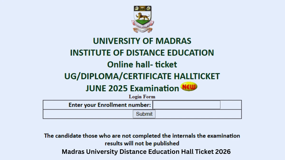 Madras University Distance Education Hall Ticket 2026